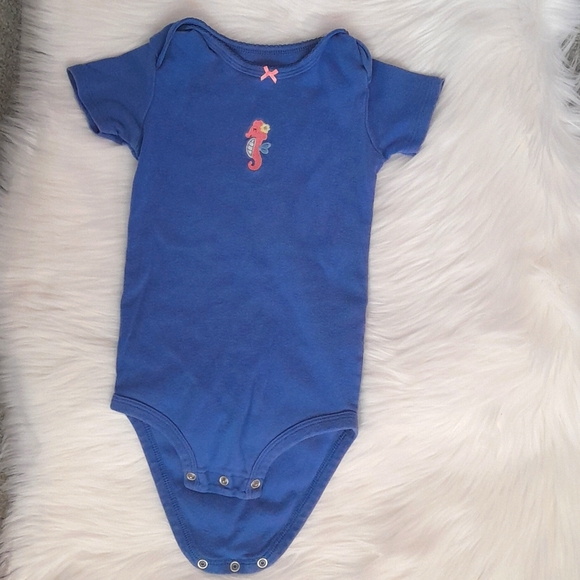 Carter's 24 Months Baby Girls Blue Seahorse Short Sleeve Onesie - Picture 1 of 5